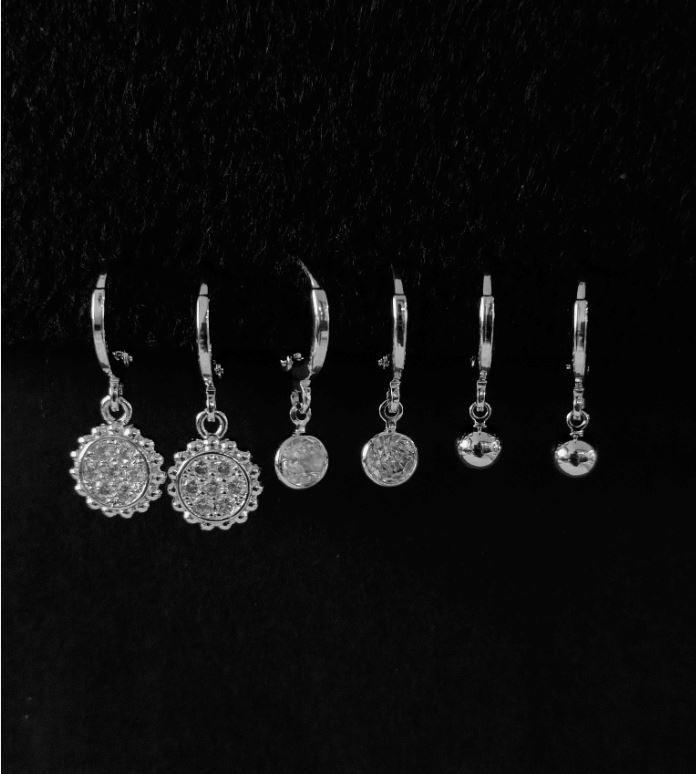 Set Of 3 Gold /Silver /Rosegold Plated CZ Fashion Hoops Earring- HER 3102 - Trendisia