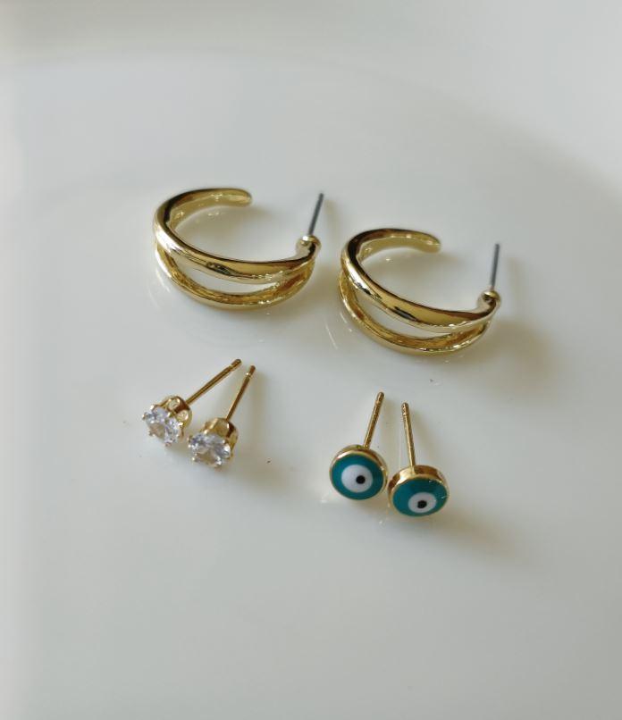 Set Of 3 Gold /Silver /Rosegold Plated CZ Fashion Hoops Earring- HER 3107 - Trendisia