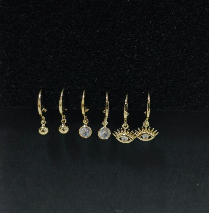Set Of 3 Gold /Silver /Rosegold Plated CZ Fashion Hoops Earring- HER 3108 - Trendisia