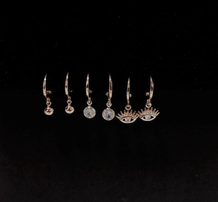 Set Of 3 Gold /Silver /Rosegold Plated CZ Fashion Hoops Earring- HER 3108 - Trendisia