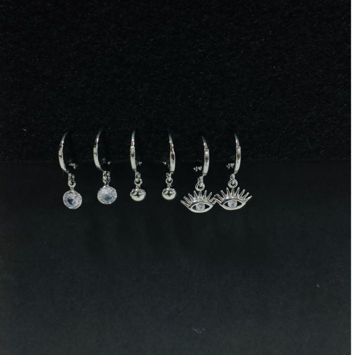 Set Of 3 Gold /Silver /Rosegold Plated CZ Fashion Hoops Earring- HER 3108 - Trendisia