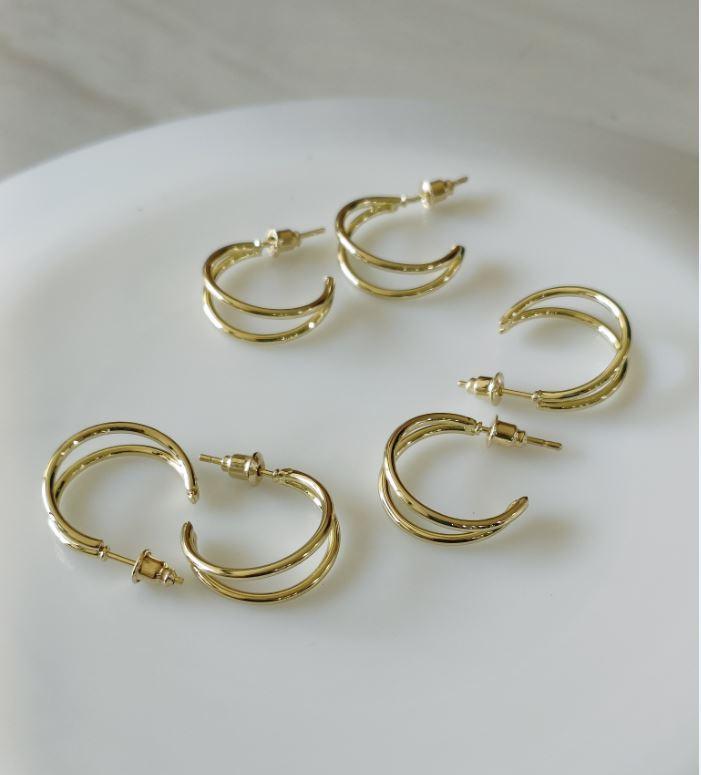 Set Of 3 Gold /Silver /Rosegold Plated CZ Fashion Hoops Earring- HER 3110 - Trendisia
