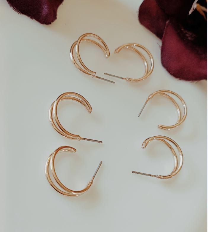 Set Of 3 Gold /Silver /Rosegold Plated CZ Fashion Hoops Earring- HER 3110 - Trendisia