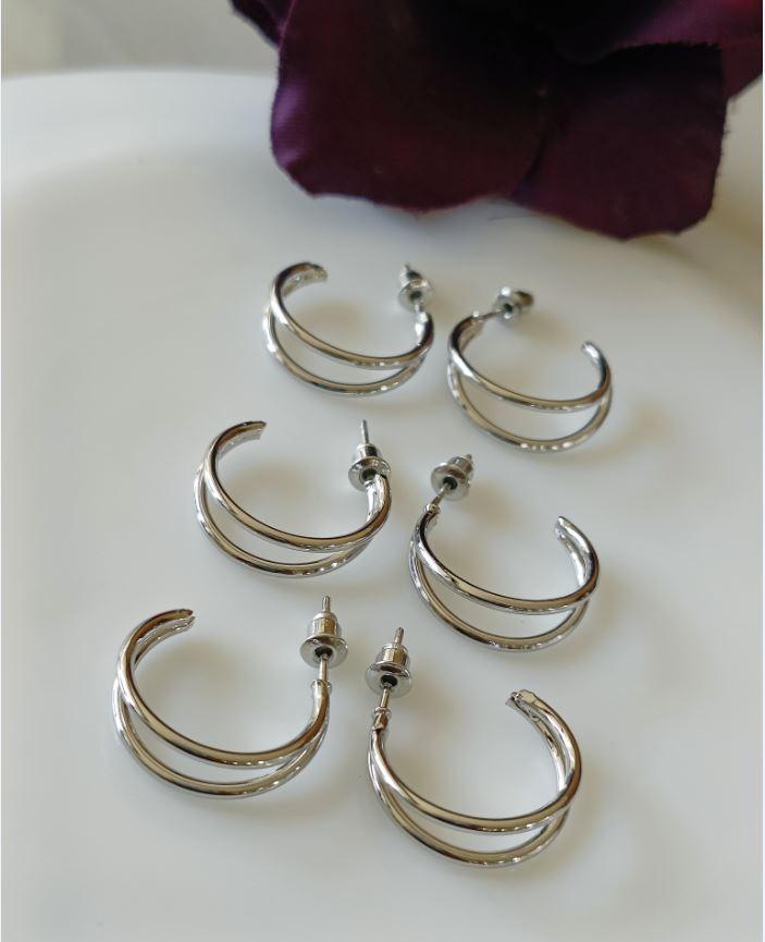 Set Of 3 Gold /Silver /Rosegold Plated CZ Fashion Hoops Earring- HER 3110 - Trendisia