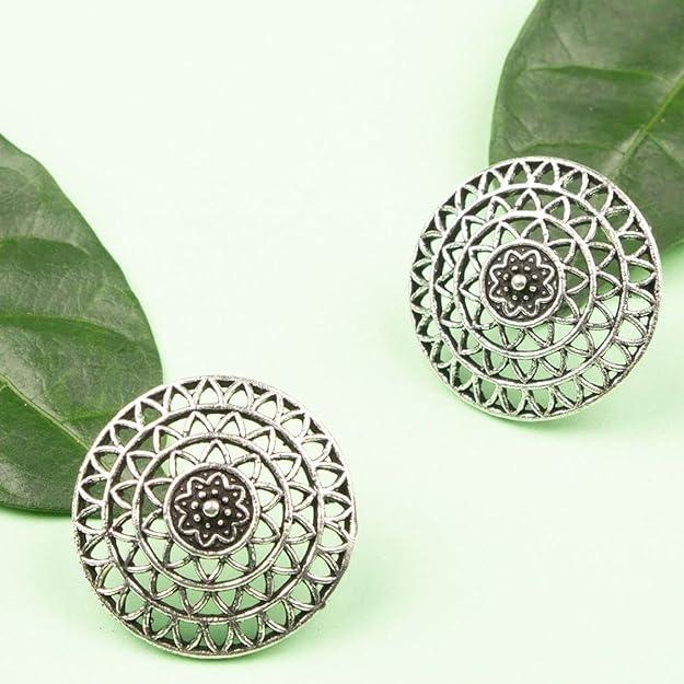 Set Of 3 Silver-Plated Circular Studs Earrings - Trendisia