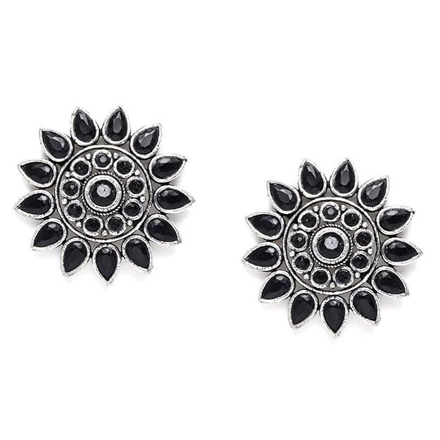 Set Of 3 Silver-Plated Circular Studs Earrings - Trendisia