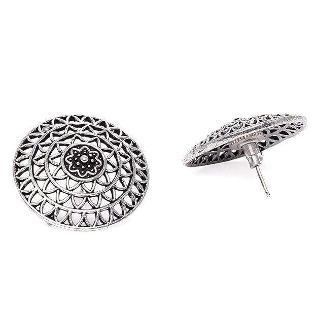 Set Of 3 Silver-Plated Circular Studs Earrings - Trendisia
