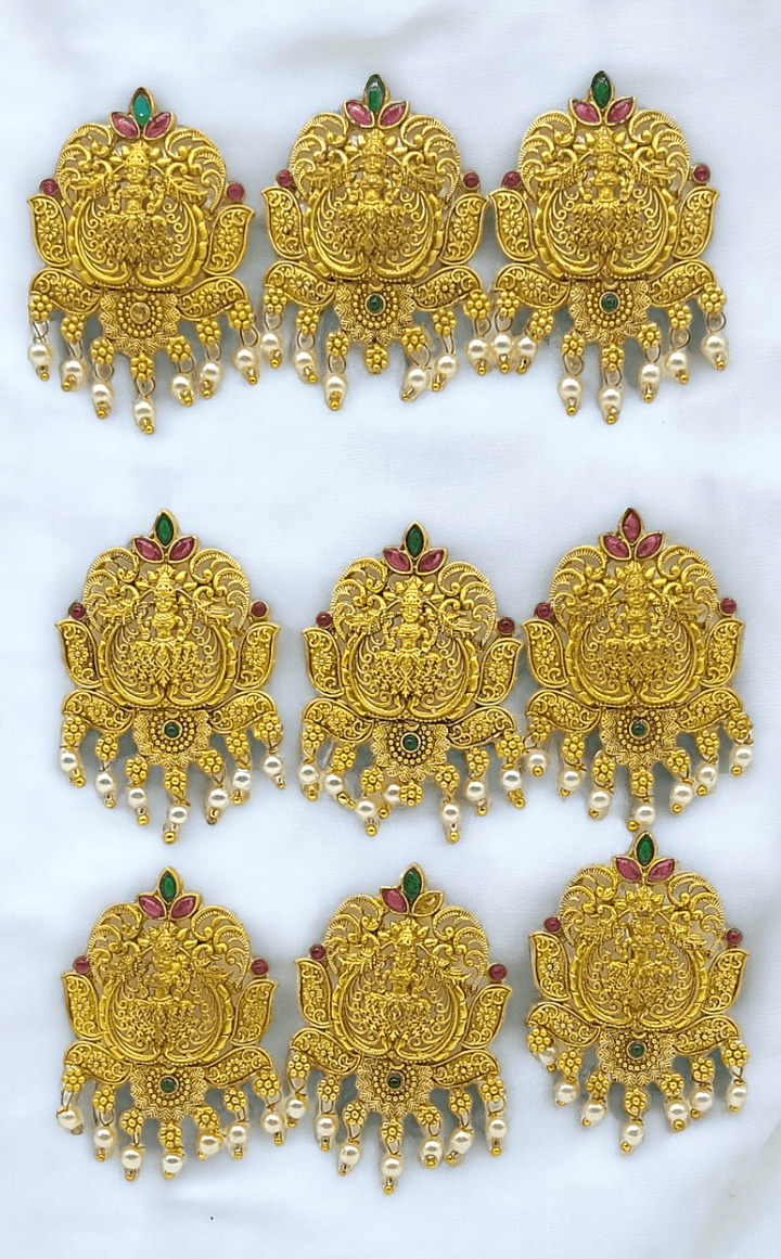 Set of 9 Gold Toned Kundan Studded Handcrafted Hair Choti - Trendisia