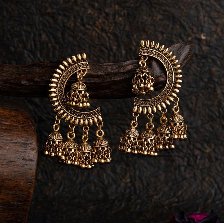 Silver / Gold Plated Design Artwork With Five Jhumki Fashion Antique Oxidised Earring- AER 1712 - Trendisia