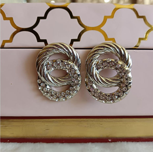 Silver / Gold Plated Geometric Twisted Shaped Stone Studded Western Fashion Earring-WER 1572 - Trendisia