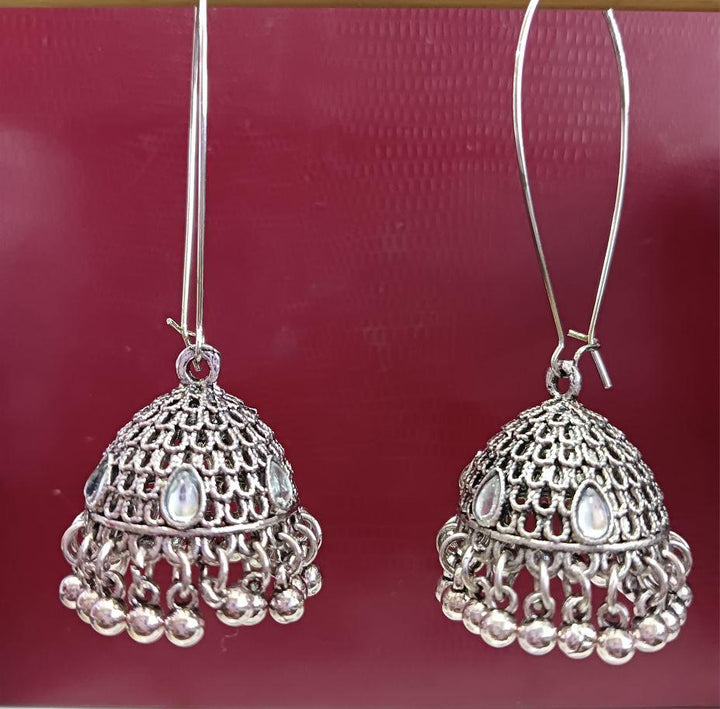 Silver / Gold Plated Long Hook Closure Hanging Kundan Studded Temple Style Antique Jhumki Earring- AER 1724 - Trendisia