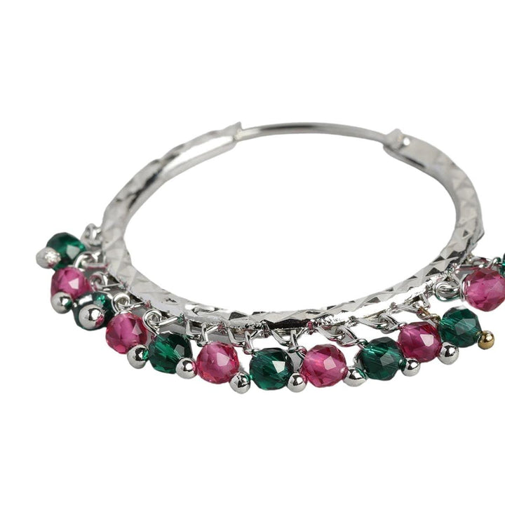 Silver Hoop Earrings with Pink and Green Beads - Trendisia