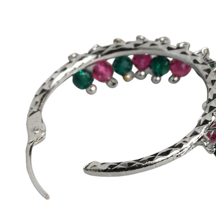 Silver Hoop Earrings with Pink and Green Beads - Trendisia