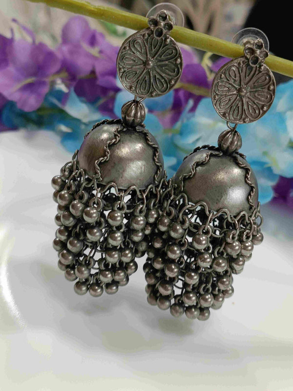 Silver Oxidised Afghani Jhumka Earring- OXDER 4218 - Trendisia