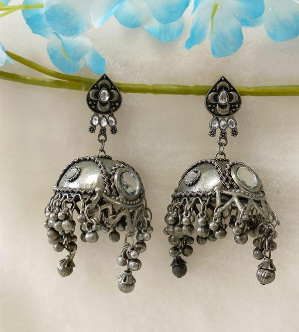 Silver Oxidised Afghani Jhumka -OXDER 2423 - Trendisia