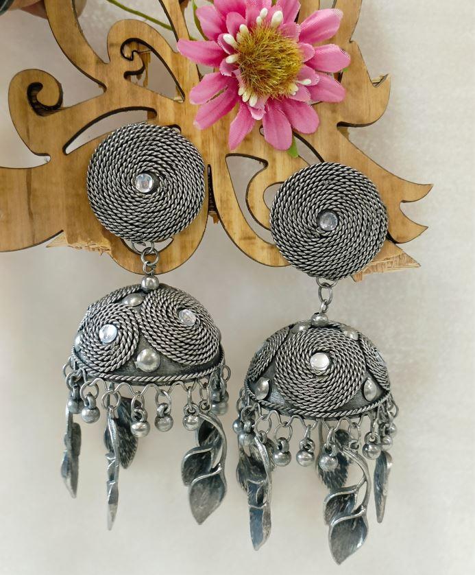 Silver Oxidised Afghani Jhumka-OXDER 2425 - Trendisia