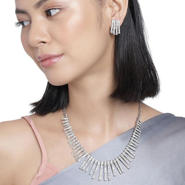 Silver-Plated AD-Studded Jewellery Set - Trendisia