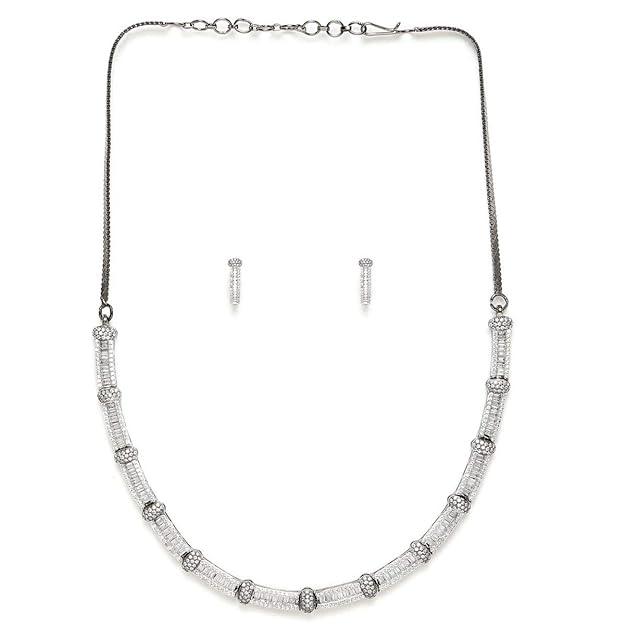 Silver-Plated AD Studded Jewellery Set - Trendisia