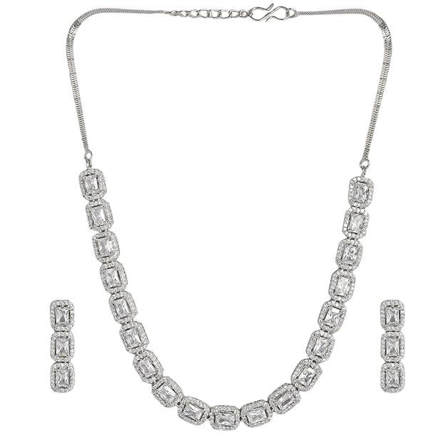 Silver-Plated American Diamond Studded Jewellery Set - Trendisia