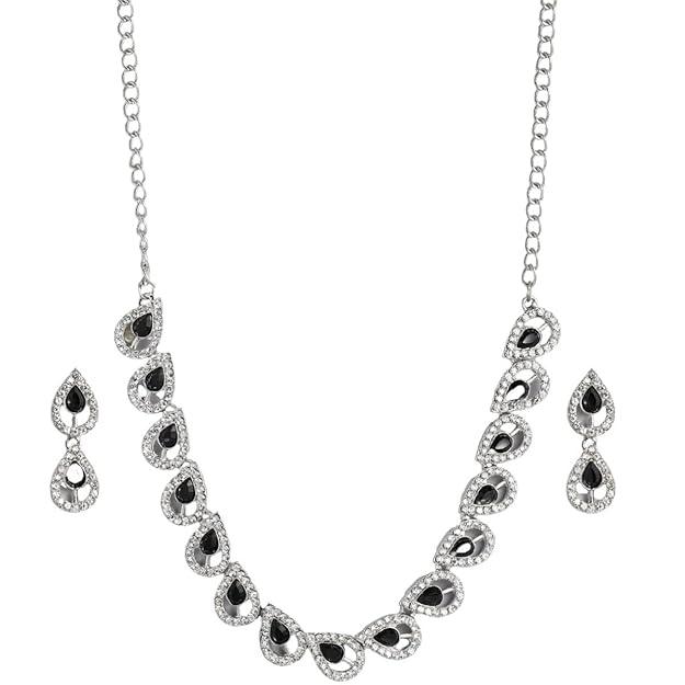 Silver-Plated Black AD-Studded Jewellery Set - Trendisia