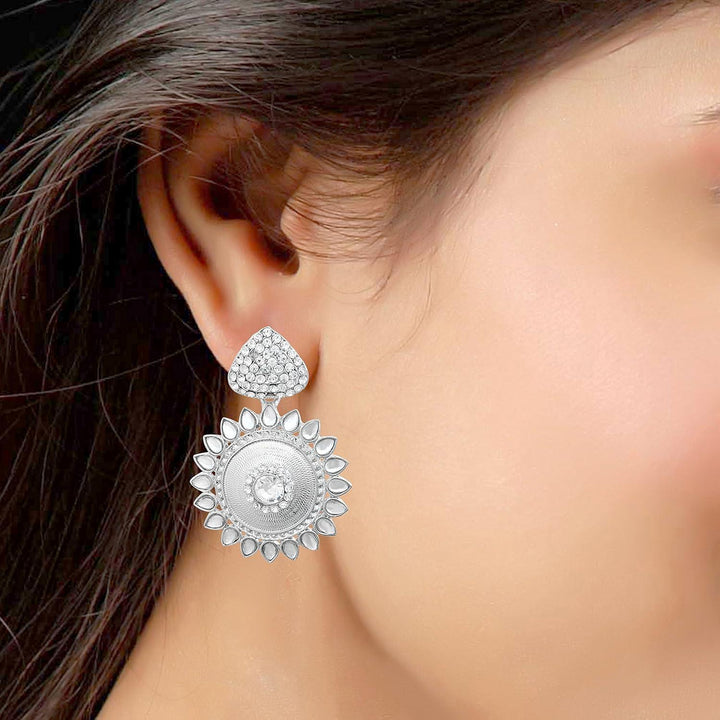 silver plated chaandbali dangle earrings for women - Trendisia