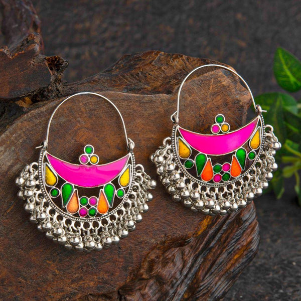 Silver Plated Chand Bali Style Multicolored Enamel Artwork Antique Earring- AER 2201 - Trendisia