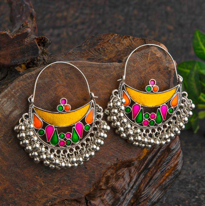 Silver Plated Chand Bali Style Multicolored Enamel Artwork Antique Earring- AER 2201 - Trendisia