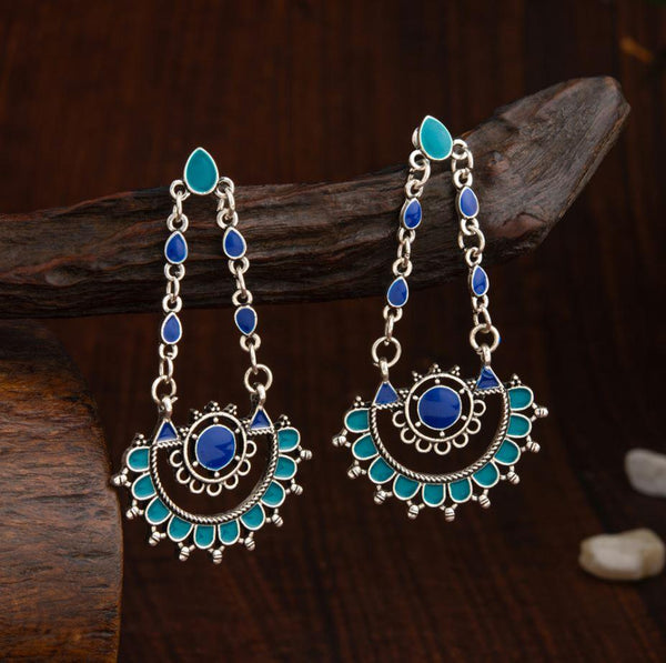 Silver Plated Dual Colored Enamel Designed Artwork Fashion Antique Earring- AER 2211 - Trendisia