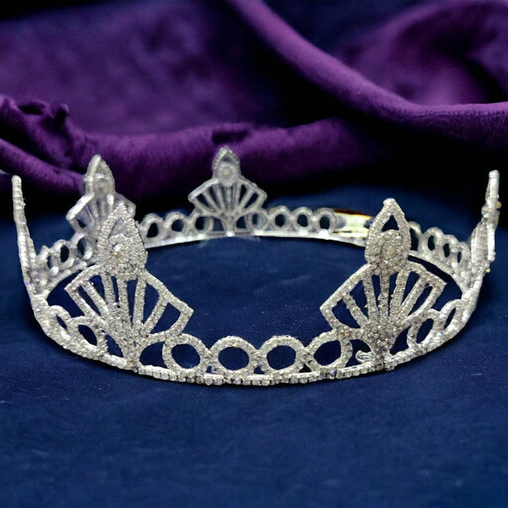 Silver Plated Embellish Rhinestone Tiara fashion show Crown - Trendisia