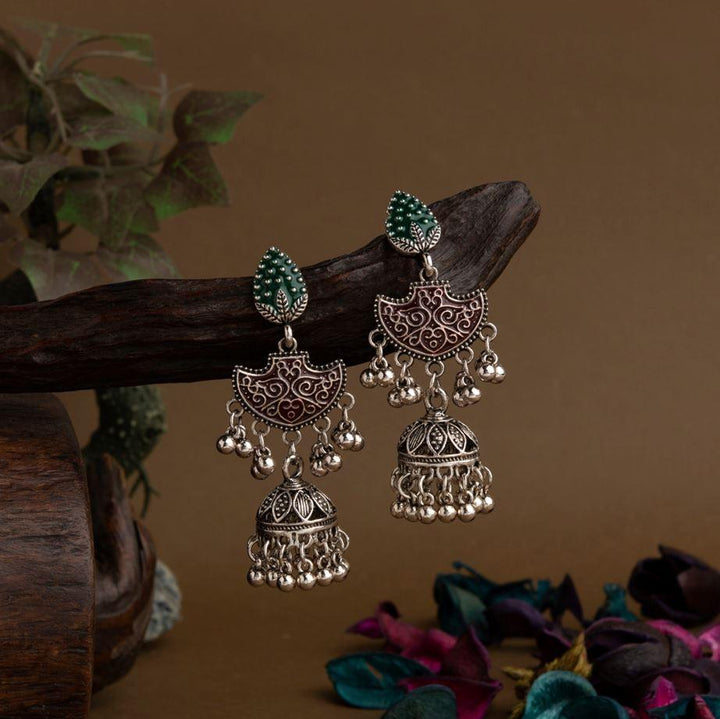 Silver Plated Enamel Artwork Fashion Jhumki Earring- AER 1625 - Trendisia