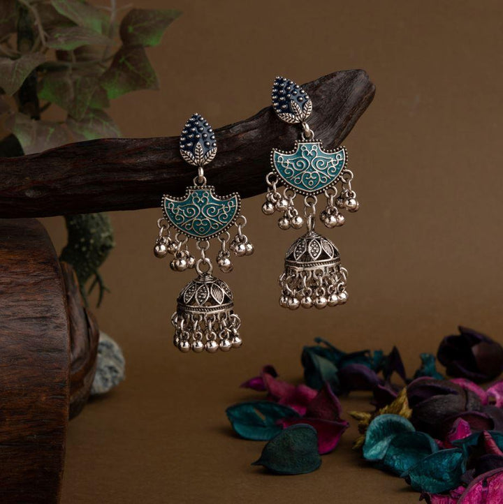 Silver Plated Enamel Artwork Fashion Jhumki Earring- AER 1625 - Trendisia