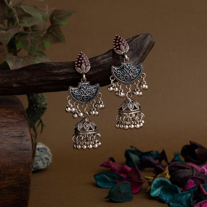 Silver Plated Enamel Artwork Fashion Jhumki Earring- AER 1625 - Trendisia