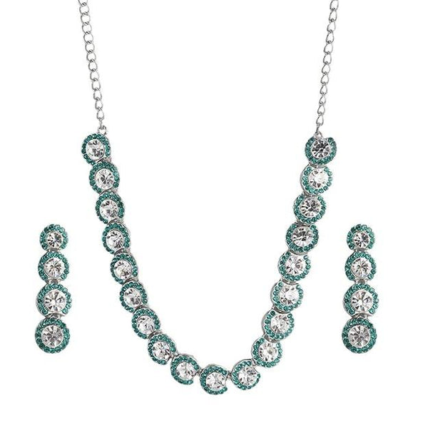 Silver-Plated Green AD-Studded Jewellery Set - Trendisia