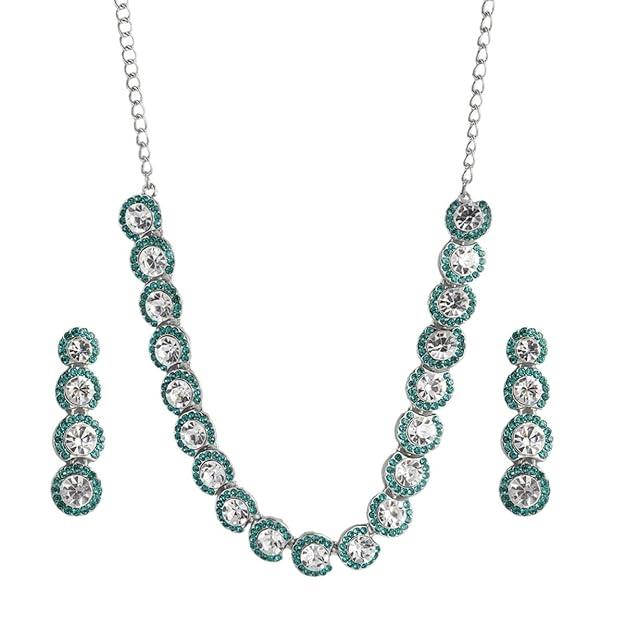 Silver-Plated Green AD-Studded Jewellery Set - Trendisia