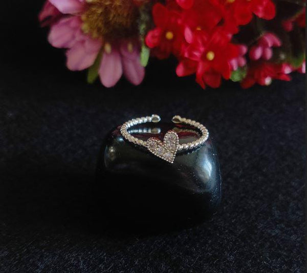 Silver Plated Heart Shaped Cubic Zicronia Adjustable Finger Ring- ADJSTBLFR 4676 - Trendisia