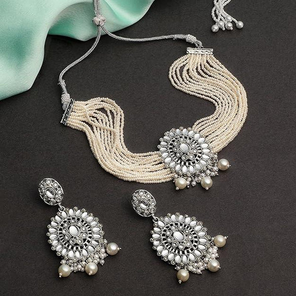 Silver-Plated Kundan Jewellery Set - Trendisia