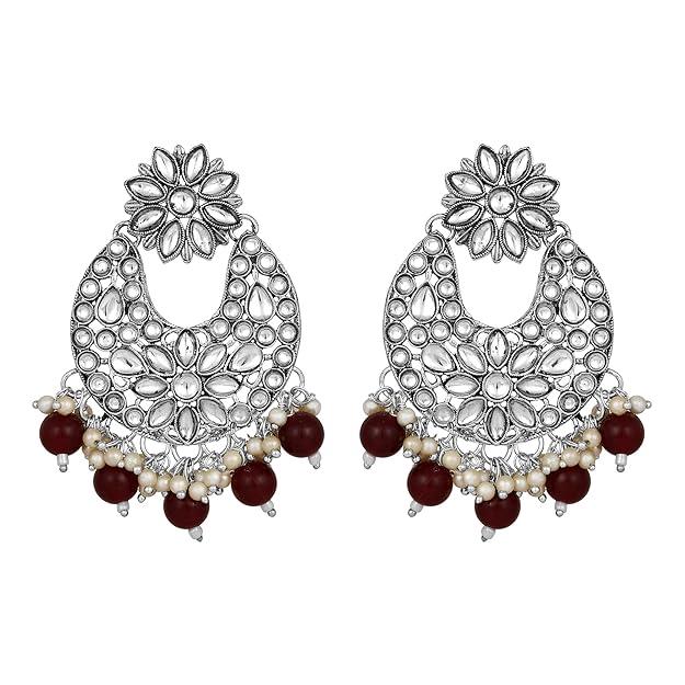 Silver Plated Kundan Studded Beaded Jewellery Set - Trendisia