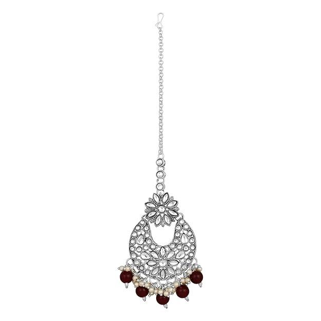 Silver Plated Kundan Studded Beaded Jewellery Set - Trendisia