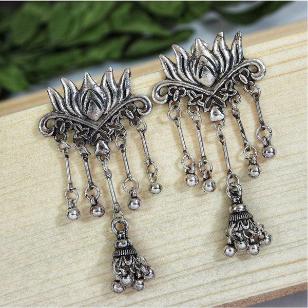 Silver Plated Lotus Design Antique Earring- AER 324 - Trendisia