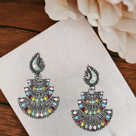 Silver-Plated Peacock Shaped Earrings - Trendisia