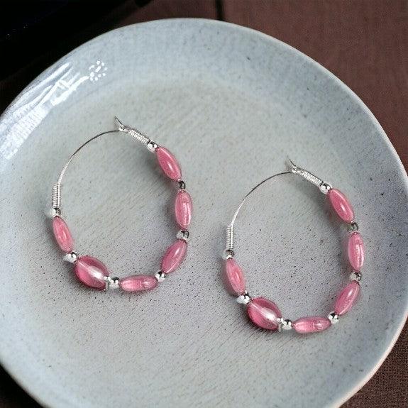 Silver plated Pink Hoops - Trendisia