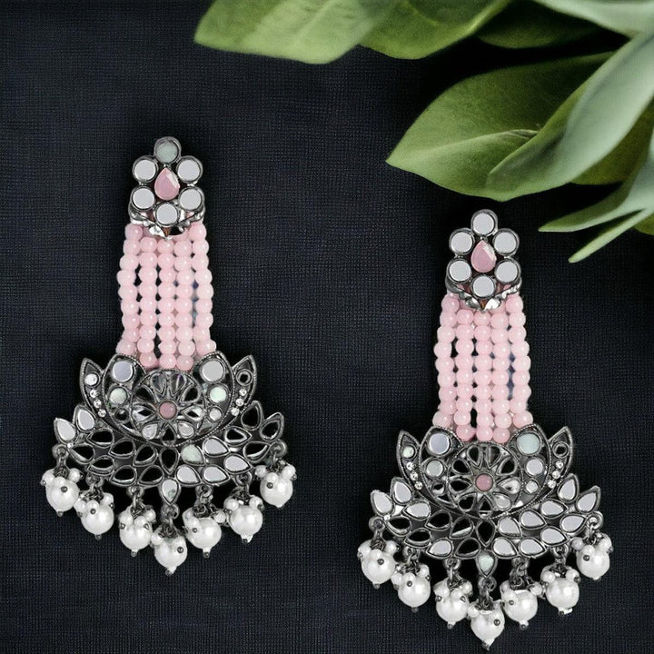 Silver-Plated Pink Mirror Classic Drop Earrings - Trendisia