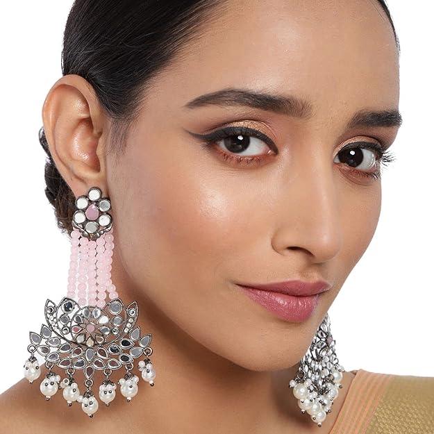 Silver-Plated Pink Mirror Classic Drop Earrings - Trendisia