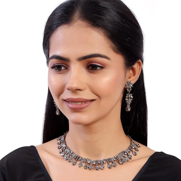 Silver-Plated Stone Studded Jewellery Set - Trendisia