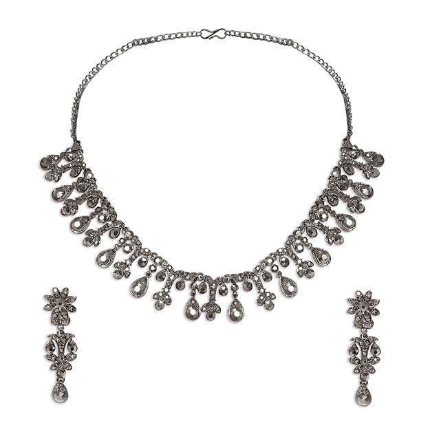 Silver-Plated Stone Studded Jewellery Set - Trendisia