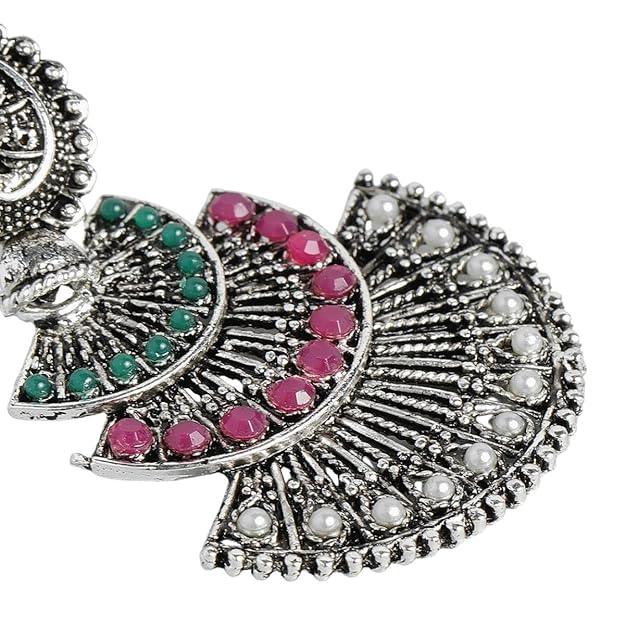 Silver-Plated Studded Filigree Earrings - Trendisia