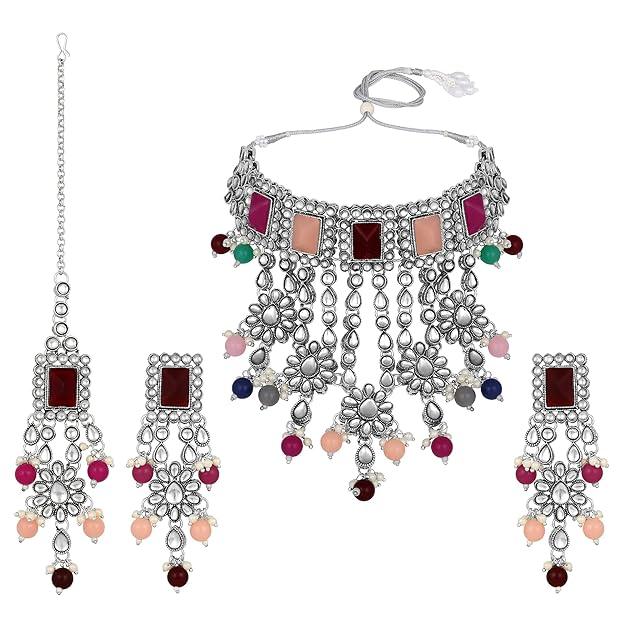 Silver-Plated -Studded Pearl Jewellery Set - Trendisia