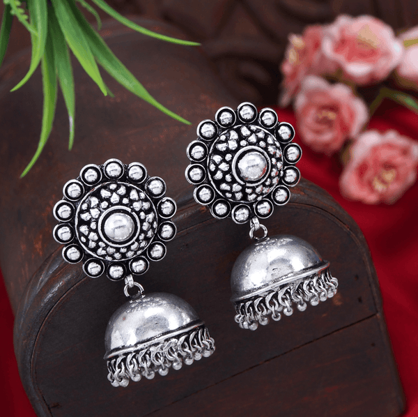 Silver Plated Trendy Antique Jhumki Earring- AER 3575 - Trendisia