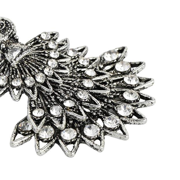 Silver-Plated White Peacock Shaped Drop Earrings - Trendisia