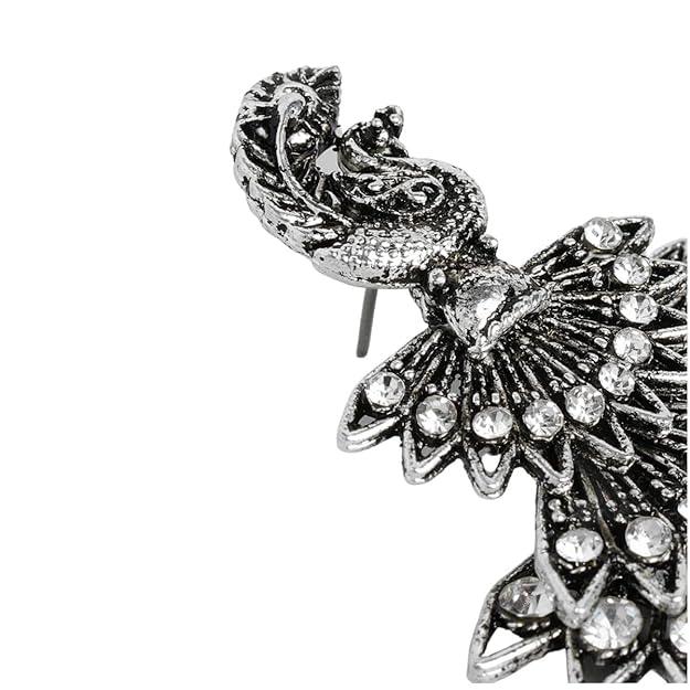 Silver-Plated White Peacock Shaped Drop Earrings - Trendisia